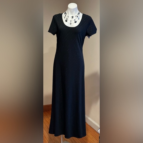 Chrusty Lyn Long Maxi Dress W Black Sequence Glitter Asymmetrical Stripes SZ 14 - Picture 1 of 12